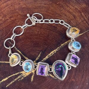 Gemstone Bracelet, Sterling Silver, Mystic Topaz, Purple Amethyst, Citrine